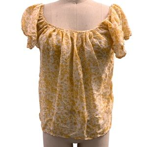 Silk and cotton floral retro top // Boho cute floral and yellow top